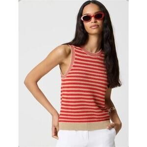 J.Crew Knit Sweater Striped Textured Sweater-tank, Red, Cream, Womens Sz L, New
